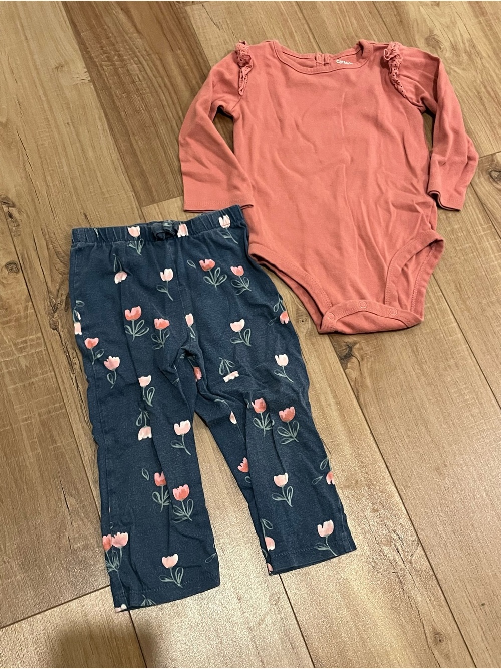 Carter's Coral Long-Sleeve Bodysuit with Navy Floral Tulip Leggings 18M